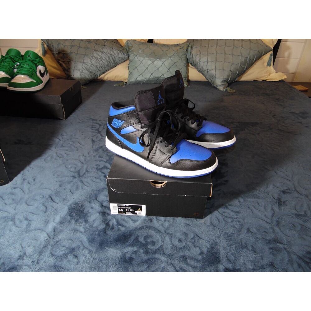 Nike Air Jordan 1 Mid Black Hyper Royal Sneakers | Men's Size 14 | Original Box!